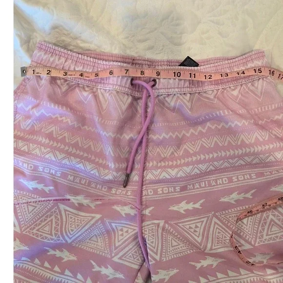 MAUI AND SONS Mens Swim Trunks Shorts Pink Geometric  Print Elastic Waist Large - Picture 3 of 9